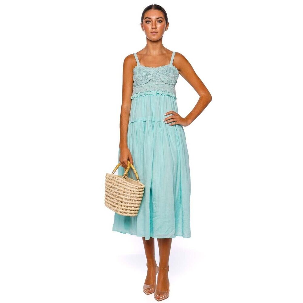 ULLA JOHNSON Gisella Crochet-Detailed Midi Dress Beryl Size 2